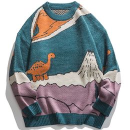 Men's Sweaters LACIBLE Harajuku Cartoon Little Dinosaur Knitted Winter Men Women Vintage Pullover Casual Streetwear 220829