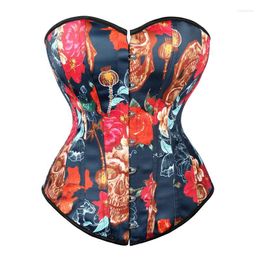 Bustiers & Corsets Sexy Women Skull Colorful Overbust Underwear Shapewear Plastic Boned Waist Cincher Lace Up Slimming Corset