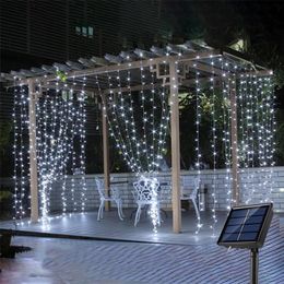 Other Event Party Supplies Solar Led Light Outdoor Christmas Festoon Fairy Garland String Curtain 3Mx3M For Wedding Bedroom Year Decoration 220829