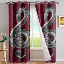 Curtain Music Dragon Printing Red Blackout Curtains For Living Room Bedroom Window Full Light Home Cortinas Para Salon