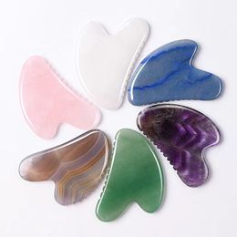 Factory Price Facial Massager Skin Care Tools Natural Jade Gua Sha Scraper Board Anti Ageing Therapy Crystal Rose Quartz Gua Sha with Teeth Beauty Product