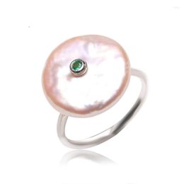 Cluster Rings BaroqueOnly Natural Freshwater Button Pearl 925 Sterling Silve Ring Retro Style Irregular Shaped 16-17mm RFJ