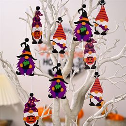 Other Event Party Supplies Halloween Wooden Hanging Ornament 912pcsbox Pumpkin Witch Dwarf Doll Pendant Halloween Decorations for Home Party 220829