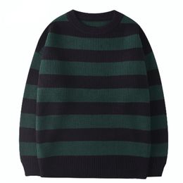 Men's Sweaters Korean Knitted Men Women Harajuku Casual Cotton Pullover Tate Langdon Same Style Green Striped Tops Autumn 220829