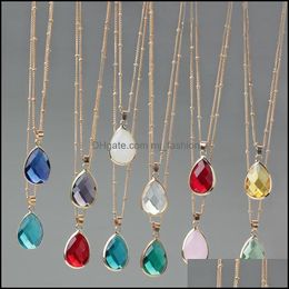 Pendant Necklaces 12 Colours Birthstone Water Drop Pendant Teardrop Glass Crystal Charm Necklace Women Jewellery Delivery 2021 Mjfashion Dhlvw