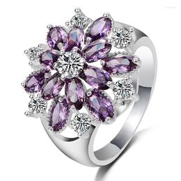 Wedding Rings Ociki Cubic Zirconia Blue Green Purple Crystal Silver Colour Jewellery Wholesale Flower For Women Girls Gift Drop