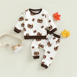 Clothing Sets Infant Baby Girl Boy Thanksgiving Clothes Set Cartoon Turkey Print Long Sleeve O-Neck Sweatshirt Elastic Waist Trousers