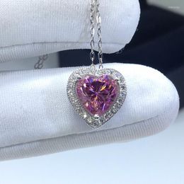 Pendants Silver 925 Original Brilliant Cut 2 Diamond Test Past Sparkling Pink Heart Shape Moissanite Gemstone Pendant Necklace