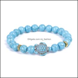 Charm Bracelets Sea Turtle Lava Beads Bracelets Classic 8Mm Turquoise Stone Elastic Friendship Bracelet Beach For Women Men Mjfashion Dhtow