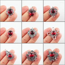 Charms Fashion Clover Flower Cross Crown Teardrop Connectors 10mm Red Glaze Tibetan Silver Plated Pendants Retro