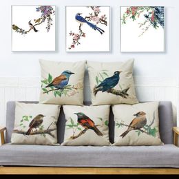 Cushion Watercolour Chinese Ink Bird Print Throw Pillow Covers 45 45cm Cover Linen Pillows Cases Car Sofa Home Decor Case