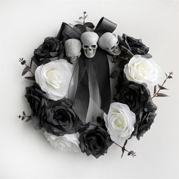 Other Event Party Supplies Halloween Rose Skull Wreath Home Ghost Door Hanging Skeleton Rose Rattan Circle Garland Haunted House Horror Party Decorations 220829