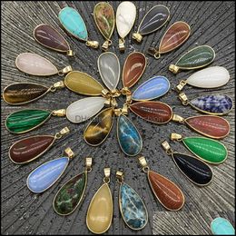 Pendant Necklaces Reiki Healing Jewelry Waterdrop Natural Stone Pendant Quartz Lapis Opal Pink Crystal Pendants Diy Earring Mjfashion Dhphs