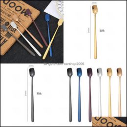 Spoons Stainless Steel Long Handle Scoops Colourf Square Head Spoon Teacup Coffee Ice Cream Tableware Stirring Ladle New Carshop2006 Dhoie