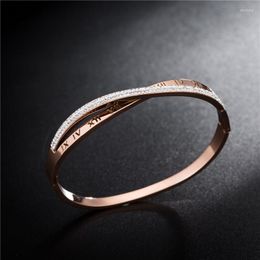 Bangle Titanium Steel Pave Setting Crystal Roman Numerals Bangles Bracelet Classic Rose Gold Wedding Jewellery For Women AB19092