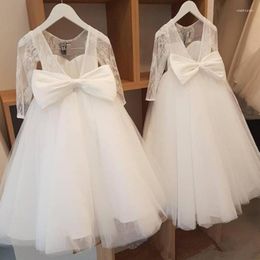 Girl Dresses White Ivory Tulle Flower For Wedding Formal Birthday Party Holy Communion Gown Fluffy Long Sleeve Kids Pageant FL13