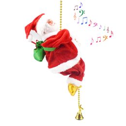 Christmas Decorations Santa Claus on Rope Repeated Climbing Electric Plush Doll Toy with Music Tree Decoration Give Kids Xmas Gift 220829