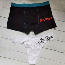 Underpants Personalized Mr And Mrs Underwear Set Gift For Ly Weds Letter Print Wedding Bride Lace Briefs Matching Groom Mens Boxers