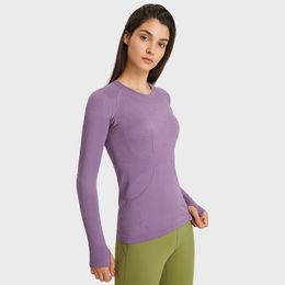LL Women Crewneck Sweatshirts Long Sleeve Yoga Shirts Slim Black Running Sports Tops Mesh Breathable T-shirts Quick Dry Elastic Fitness Wear