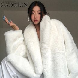 Women's fur Zadorin Winter Oversize Thick Warm White Hairy Women Korean Fashion Luxury Long Sleeves Faux Rabbit Fur Jacket L220829