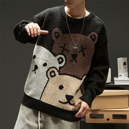 Men's Sweaters Fashion Cartoon Bear Winter Women's Long sleeved Knitted Pullover Oversized Coat 220829