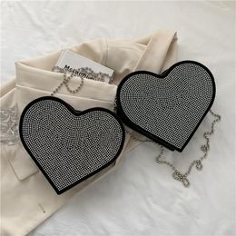 Evening Bags Fashion Heart Shaped Rhinestone Shoulder Messenger Bag Shiny Design Chain Purse Women Birthday Party Present