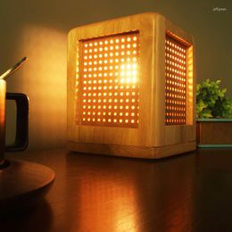 Table Lamps 2022 Square Solid Wood Lamp For Bedside Bedroom Living Room Children Eye Protection Indoor Lighting Decor