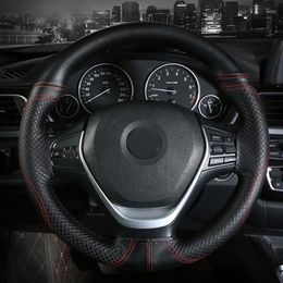 Steering Wheel Covers DIY Braid Embossed Hand-Stitched Car Cover Universal Leather Automotive 15 Inch Steering-wheel Anti-Slip Soft