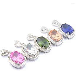 Pendant Necklaces Big Offer MIX 5 PCS Holiday Gifts Oval Cut Fire Pink Topaz Morganite Peridot Gemstone Pendants