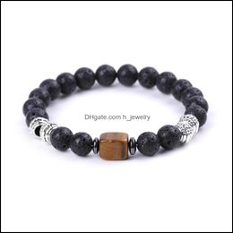 Charm Bracelets Square Tiger Eye Energy Bead 7 Chakras 8Mm Black Lava Stone Beads Bracelets Stretch Yoga Jewellery For Wom Dhseller2010 Dhxn3