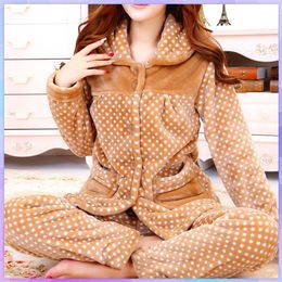 Women's Sleep Lounge dot print Warm Pajamas Women Winter Flannel Pajama Sets For Female set Thick Korean Style Lovely Cartoon 2 Piece TopsPants 220827