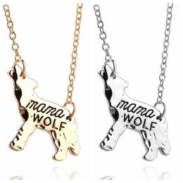 Pendant Necklaces Silver Gold Mama Wolf Engraved Letter Family Love Necklace Jewelry Women Accessories Gifts For Mother 10pcs