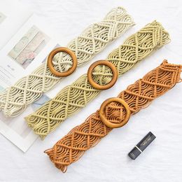 Belts Round Buckle Wooden Ring Wax Rope Hand Braided Belt Women Fashion Casual Luxury Design High Quality Vintage Gothic Boho Girdle