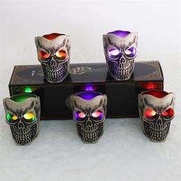 Other Event Party Supplies 2Pcs Halloween Skull Candle Lights with Battery Discolored Led Light with Skull Holder for Halloween Home Office Shop Bar Decor 220829