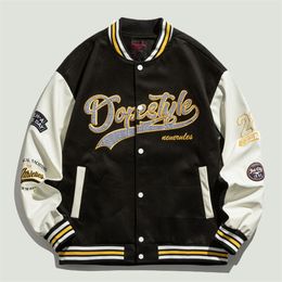 Mens Jackets Bomber Baseball Jacket Mens Hip Hop Letter Embroidery Patchwork Spring Autumn Streetwear Loose Casual Varsity Coats Couples 220829