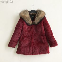 Women's fur Natural Clothing Rabbit Fur and Real Raccoon Collar big size vintage design jacket women wsr480 L220829