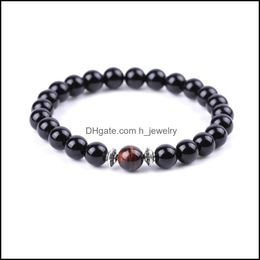 Charm Bracelets Men Red Tiger Eye Stone Bracelet Buddha Lotus Charms Handmade 8Mm Balck Beads Bracelets Summer Women Jew Dhseller2010 Dhpqd