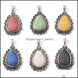 Charms Retro Waterdrop Volcanic Colorf Lava Stone Loose Beads Slide Charms Pendant Jewellery Making Accessories For Neckla Dhseller2010 Dhjq7