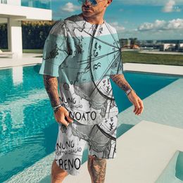 Men's Tracksuits 2022 Summer Men's Casual Suit Fashion 2-piece Set 3D Printing T-shirt Short-sleeved Sweater Street Cool Oversized