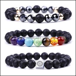 Charm Bracelets 8Mm Black Lava Stone Seven Chakras Healing Beads Charm Bracelet Women Men Energy Buddha Bracelets Jewelry Dhseller2010 Dhxr1