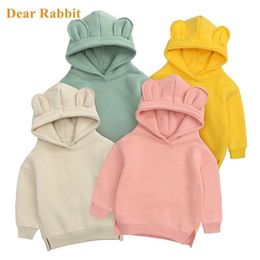 Hoodies Sweatshirts Cute Baby Girls Kids Boys Autumn Fleece Sweater with Bear Ear Spring Clothes Solid Infant Childrens Clothing 220827