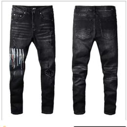 Designer maschile jeans elastici alti elastici in angoscia strappata slim fit motociclettiera in denim per uomini pantaloni neri della moda#030 28-38