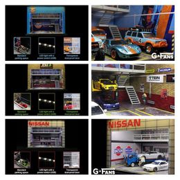 Architecture DIY House G fans 1 64 Nissan JDM Gulf Assembly Diorama with LED Light Double Deck Garage 220829