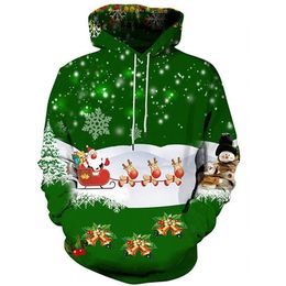 Felpa con cappuccio da uomo Autumn e inverno Merry Christmas Decoration Famiglia Famiglia Casual Pullover verde 220829