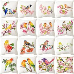 Cushion Flower Bird Pattern Pillow Cover Polyester 45x45cm Living Room Sofa Decorative Throw Pillows Spring Pillowcase