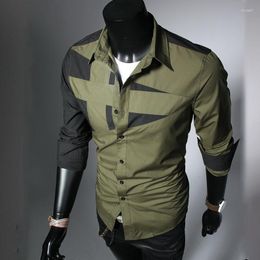 Men's Casual Shirts Spring Men Splicing Men's Long Sleeve Shirt Dress Clothing Camisa Masculina Hombre 3XL