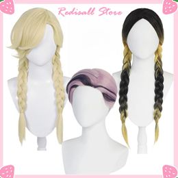 Party Masks Redisall Cosplay Tokyo Revengers Ran Haitani Wig Long Braids Yellow Black Golden Pink Roleplay Heat Resistant Synthetic Hair