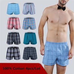 Underpants 4PCS Mens Underwear Boxers Loose Shorts MenS Panties Cotton The Large Plaid Pants Plus Size Classic Basics 220826