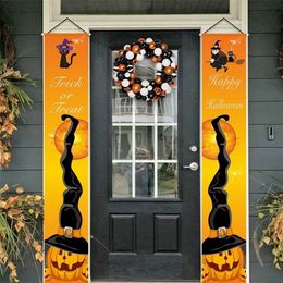 Other Event Party Supplies Halloween Door Decoration Pumpkin Skeleton Bat Witch Skull Banner Decor for Home Porch Outdoor Hanging Halloween Ornament 220829