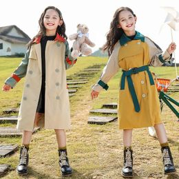 Jackets Girls Long Trench Coat Outerwear 2022 Est Kids Windbreaker Jacket For Spring Autumn Children's Clothing 4 6 8 10 12 14Y